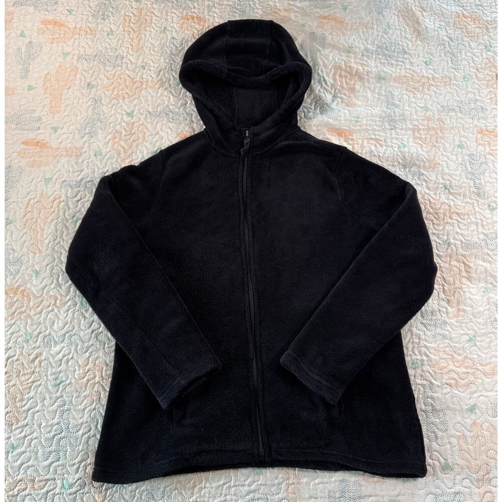 Basic Editions Black Fleece Zip Up Hoodie Women’s L Cozy Jacket